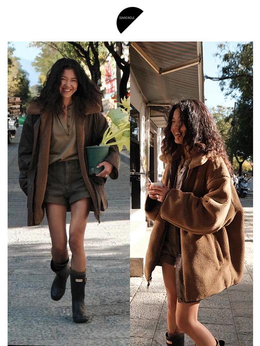 半圆/D24401561/翻领工装两面穿羊羔毛外套 商品图1