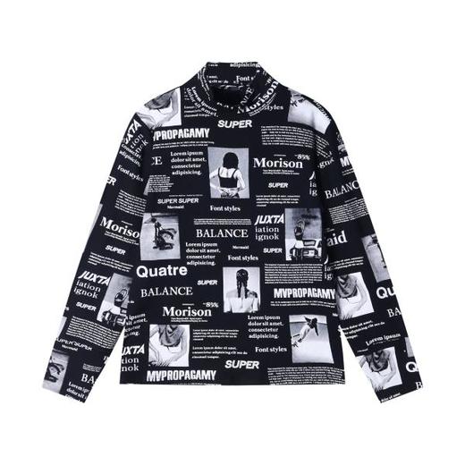 T1993秋冬季新款时尚个性美式街头满印字母半高领长袖T恤百搭高级感 商品图1