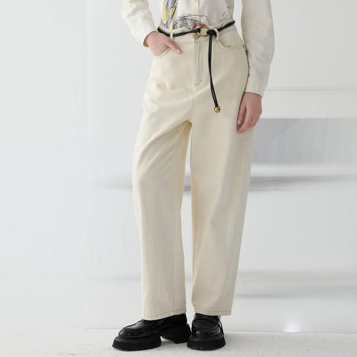 谜底白色牛仔裤2025春款弧形设计时髦香蕉裤裤宽松长裤251MK0141 商品图1