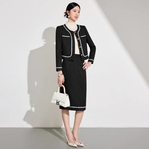 IWY/黑色织带拼色圆领小香风西装半裙套装气质时尚干练两件套职场工装 1024CS047 商品图1