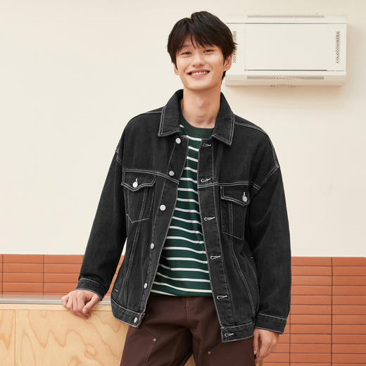 gxgjeans男装秋季夹克 水洗翻领宽松复古夹克牛仔外套男 商品图1