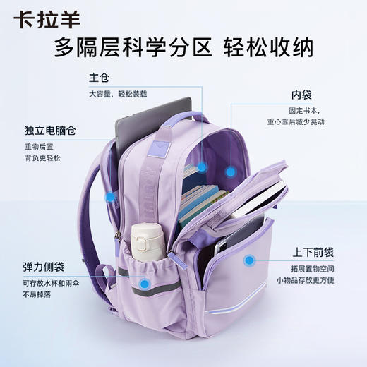 【云朵书包3.0轻盈版】卡拉羊中学生24L/26L六维防下坠减负云朵书包 卓越 CX5133/L 商品图5