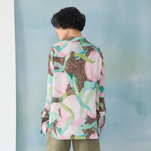 谜底宽松衬衣长袖女2025春季新品主题蟠桃系列印花衬衫251MC0008 商品图2