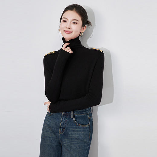【高货wl】全新升级【铂金会员183/天猫249/差价66】(11209) 洛诗琳秋冬法式时尚洋气设计感双肩金属扣高领针织衫上衣 商品图3