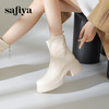 预售10天发|Safiya/索菲娅2024冬季甜酷圆头增高厚底粗跟时尚百搭加绒后拉链短踝靴SF44116415/SF44118415 商品缩略图4
