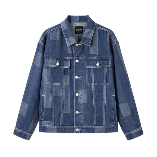 gxgjeans男装冬季简约宽松夹克撞色翻领牛仔夹克外套男 商品图4