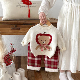 【新年圣诞套装！柔软舒适，贴身保暖】女童毛衣秋冬新款套装 可爱宝宝针织套头上衣 婴幼儿童秋装打底衫-QQ