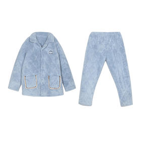 都市丽人男士加厚夹棉套装家居服长袖长裤法兰绒夹棉秋冬睡衣FHT1B2