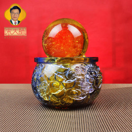 宋韶光大师琉璃球八方纳财聚宝盆 古法琉璃摆件商务礼品 商品图3