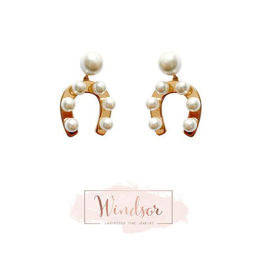LHWINDSOR 珍珠幸运马蹄耳环欧美复古风U型百搭耳饰 商品图0
