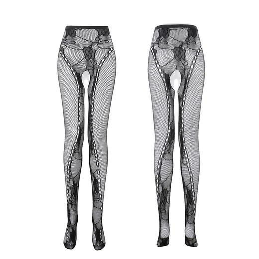 霏慕千禧辣妹玫瑰提花开裆连裤网袜7319 情趣内衣镂空黑丝白丝性感诱惑丝袜 商品图14