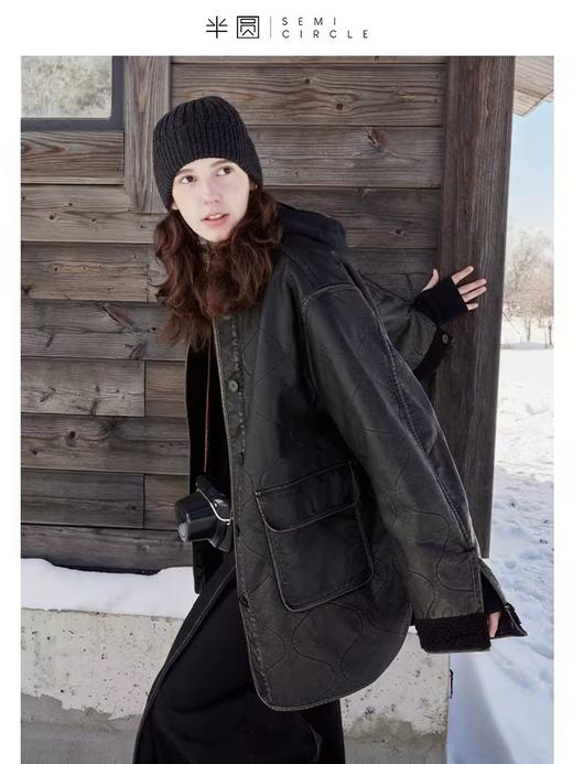 半圆/D22303403/两面穿加绒加厚中长款皮质外套 商品图0