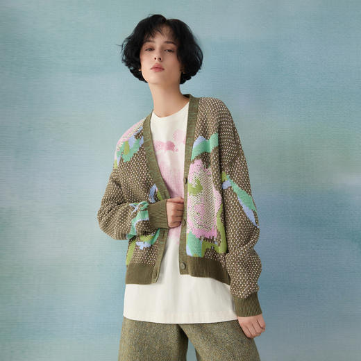 谜底针织开衫女2025春季新品原创提花宽松百搭毛衣毛衫251MZ0307 商品图0