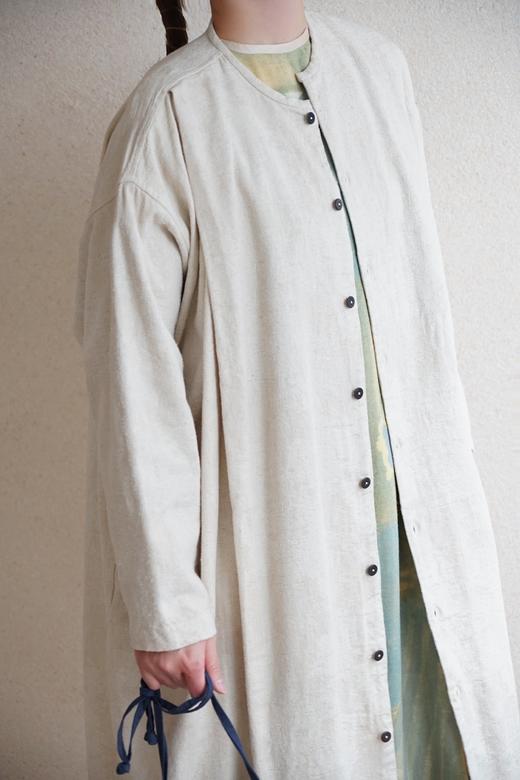 Mittan 丝棉麻混纺纽扣长袖无领连衣裙(OP-11) 商品图3