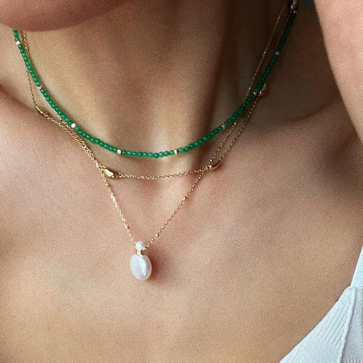 LHWINDSOR 原创设计Moss苔藓绿珠串项链复古绿镶金项链 商品图3