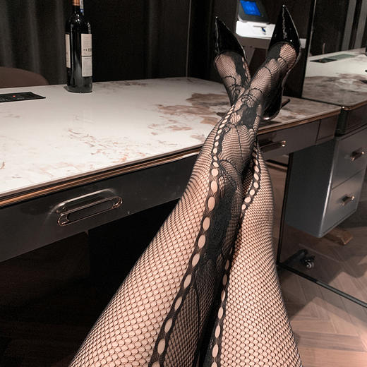 霏慕千禧辣妹玫瑰提花开裆连裤网袜7319 情趣内衣镂空黑丝白丝性感诱惑丝袜 商品图12