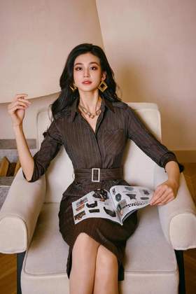 “摩登教主”J20384234A颈袖添香春季时尚通勤修身职场正装包臀风职场连衣裙 J20384234A