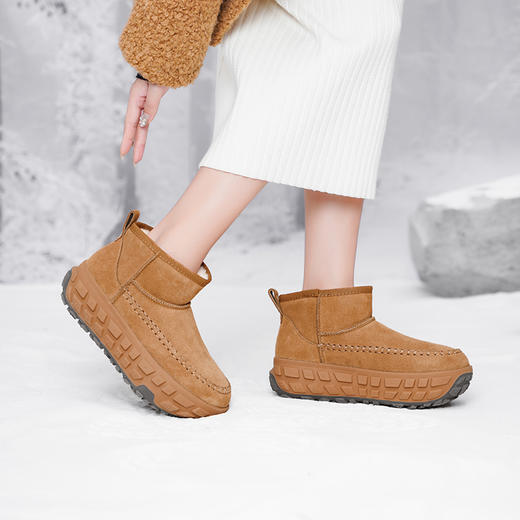 预售10天发|Safiya/索菲娅2024冬季百搭低帮短筒加绒保暖轮胎厚底增高雪地靴SF4411A204 商品图5