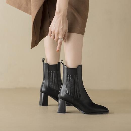 【预售5天】方头皮面飞织袜子皮靴，韩版高跟女靴时尚弹力瘦瘦靴子JL&L2213 商品图0