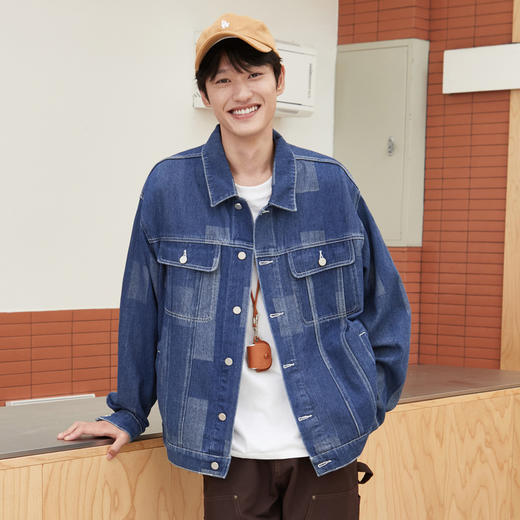 gxgjeans男装冬季简约宽松夹克撞色翻领牛仔夹克外套男 商品图1