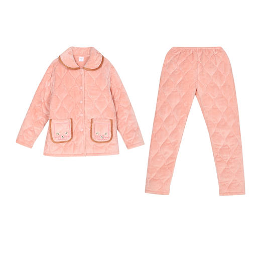 都市丽人女士加厚夹棉套装家居服长袖长裤法兰绒夹棉秋冬睡衣LHT1G2 商品图0