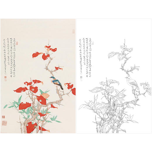 任重花鸟工笔画白描底稿《秋林幽禽》临摹勾线高清打印稿RD30 商品图0