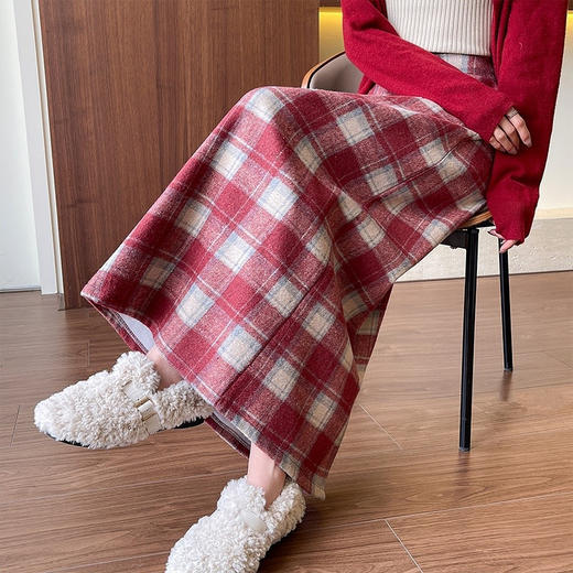 复古格子包臀裙A字毛呢半身裙（4-1203） 商品图4