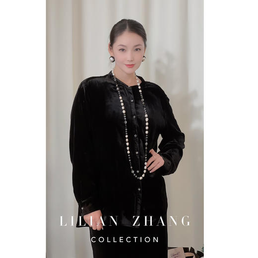 LILIAN ZHANG——定制、法式复古优雅丝绒纽扣气质黑色上衣 2402028 商品图0