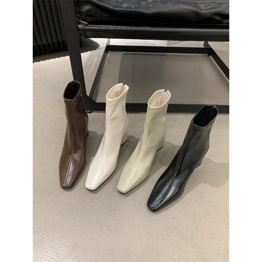 服饰鞋包-方头粗跟棕咖啡色小短靴子女士法式复古通勤秀气马丁鞋靴 商品图3