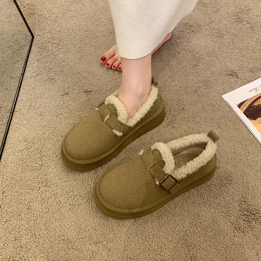 服装鞋包-新款复古秋冬鞋子厚底豆豆平底保暖毛毛棉鞋 商品图3