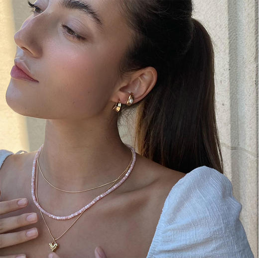 LHWINDSOR 原创设计双层蛇骨融心项链浪漫主义爱心金银色 商品图2