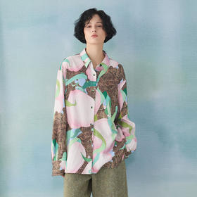 谜底宽松衬衣长袖女2025春季新品主题蟠桃系列印花衬衫251MC0008