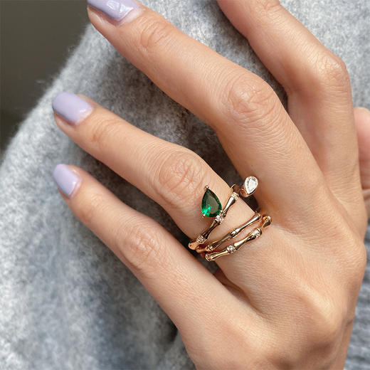 LHWINDSOR  原创设计简约设计感弯曲细竹节戒指小水滴细竹节戒指 商品图1