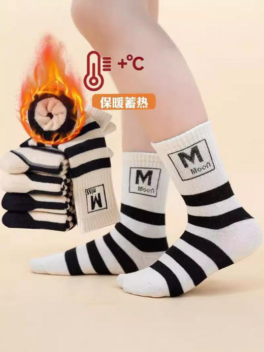 【保暖升级，加厚毛圈】五双装！冬季毛圈加厚儿童袜子 保暖透气抗寒男童女童袜 小学生条纹字母袜子-QQ 商品图4