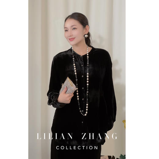 LILIAN ZHANG——定制、法式复古优雅丝绒纽扣气质黑色上衣 2402028 商品图1