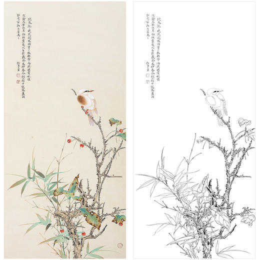 任重花鸟工笔画白描底稿《翠竹幽禽》临摹勾线高清打印稿RD27 商品图0
