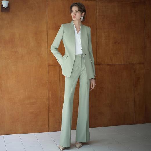 IWY/职场套装女绿色加厚西装外套无领中长款显瘦职业装气质阔腿裤装CP2182 商品图1