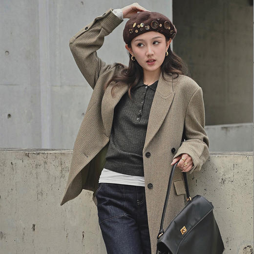 【顺丰包邮】05437 洛诗琳秋冬新款翻驳领廓形羊毛编织西装外套女587 商品图2