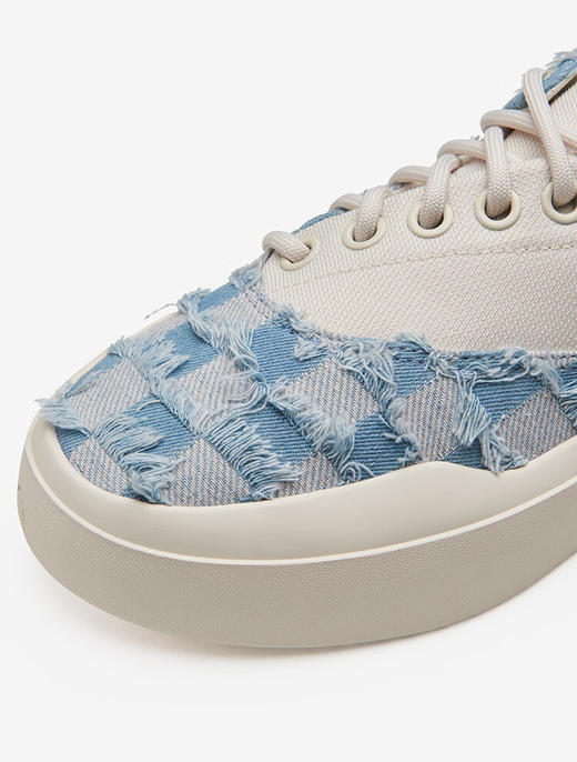 SENZU BEAN男鞋夏季透气SZB休闲鞋流苏牛仔布料防滑低帮平板潮鞋 蓝格流苏-白 商品图5