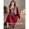 【专属特价】熙世界2025冬季新款圣诞穿搭条纹针织拼接假两件V领红色连衣裙女 商品缩略图1