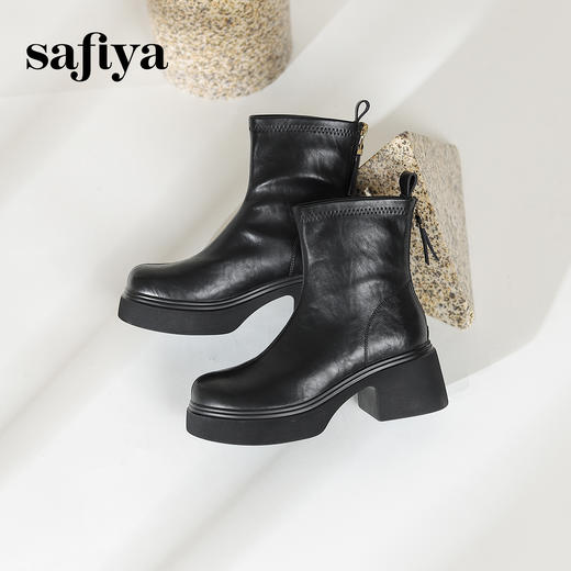 预售10天发|Safiya/索菲娅2024冬季甜酷圆头增高厚底粗跟时尚百搭加绒后拉链短踝靴SF44116415/SF44118415 商品图8