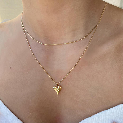 LHWINDSOR 原创设计双层蛇骨融心项链浪漫主义爱心金银色 商品图3