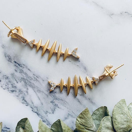 LHWINDSOR Fishbone 鱼骨耳环高级感网红长款耳坠 商品图4