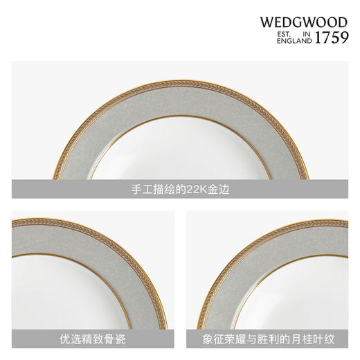 【WEDGWOOD】威基伍德 金粉年华奢雅灰23cm骨瓷深盘欧式盘子餐盘餐具 商品图2