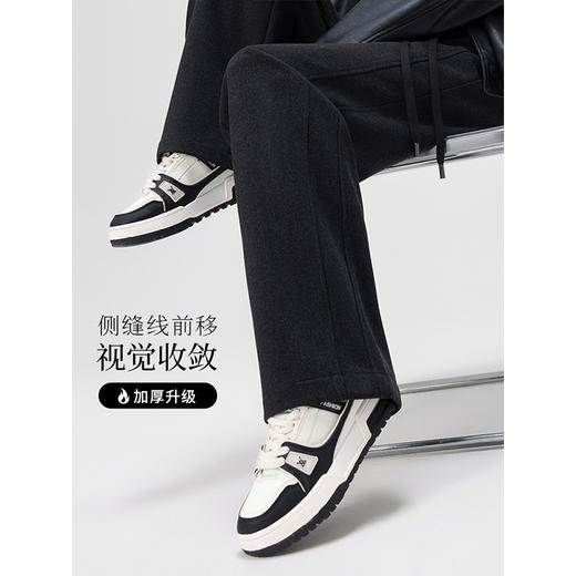 【年中特卖】熙世界黑色磨毛针织阔腿裤女秋冬新款显瘦高腰垂感休闲窄版直筒裤 商品图2