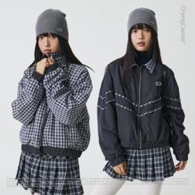 CryingCenter 藏青格纹双面穿夹克棉服 哭喊中心