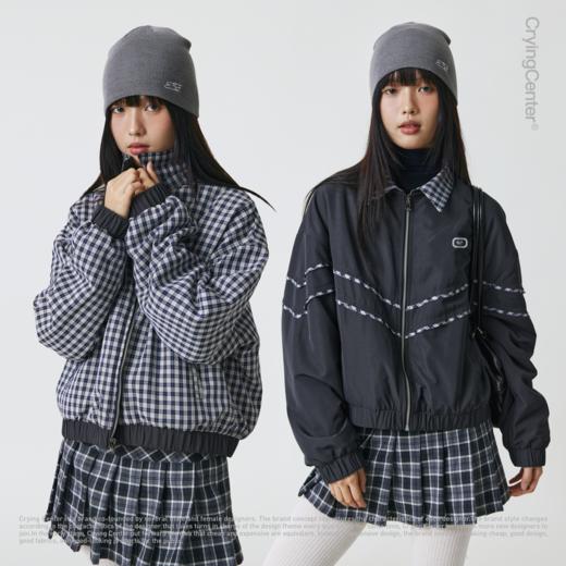 CryingCenter 藏青格纹双面穿夹克棉服 哭喊中心 商品图0