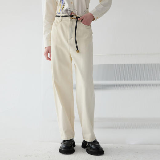 谜底白色牛仔裤2025春款弧形设计时髦香蕉裤裤宽松长裤251MK0141 商品图0