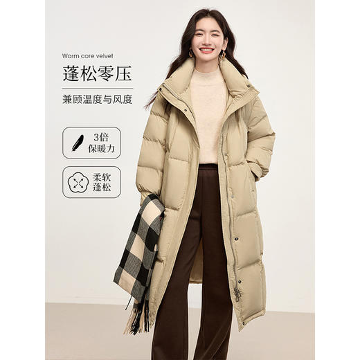【年终特卖】熙世界长款羽绒服女冬季2025新款时尚加厚立领连帽白鸭绒保暖外套 商品图2