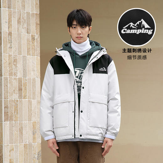 gxg.jeans【杜邦三防】男装冬季羽绒服 黑白撞色刺绣连帽短款羽绒服男JED1D2508774 商品图2